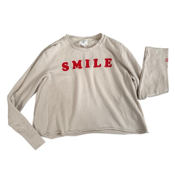 Sol Angeles Smile Sweatshirt Women's Large Beige Red Crop Pullover - Picture 7 of 7